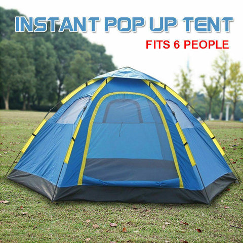 6 PERSON INSTANT POP UP T CAMPING TENT EASY SETS HIKING CAMPING OUTDOOR BLUE CAMO
