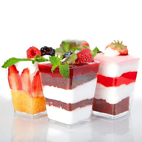 Small Plastic JELLY Mousse CUPS Clear Party Dessert Cake Shot Drink Tumbler Bowl