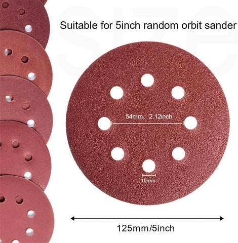 5" 125pcs Mixed Sanding Discs 60 80 100 120 240 Grit Orbital Sander Pads 125mm