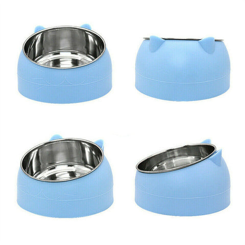 200ml Pet Cat Dog Bowl Tilted Food Water Feeder No Slip Raised Stainless Steel