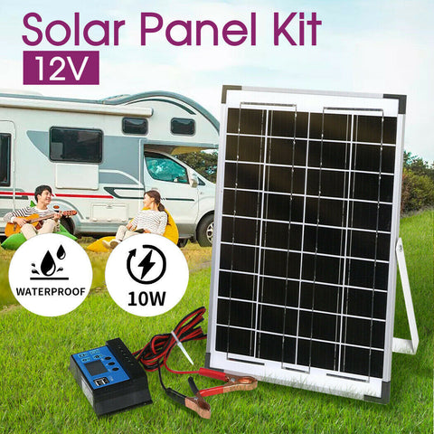 Solar 12V 10W Panel Kit MONO Caravan Home Regulator RV Camping Power Charging