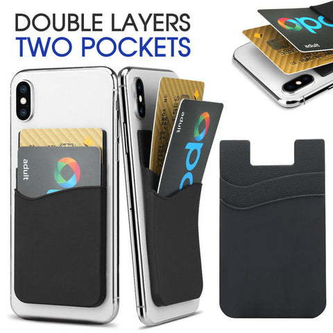 Silicone Mobile Phone Back Double Layers Card Holder Wallet 3M Stick On Adhesive
