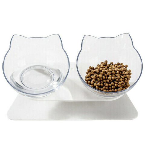 Double Elevated Cat Dog Pet Bowl Feeder Food Water Raised Lifted Stand Bowls