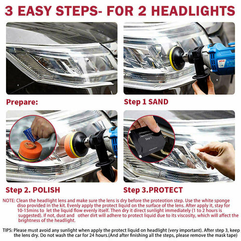 Pro Car Lens Headlight Restoration Kit Polishing Sanding Cleaner Repair Tool