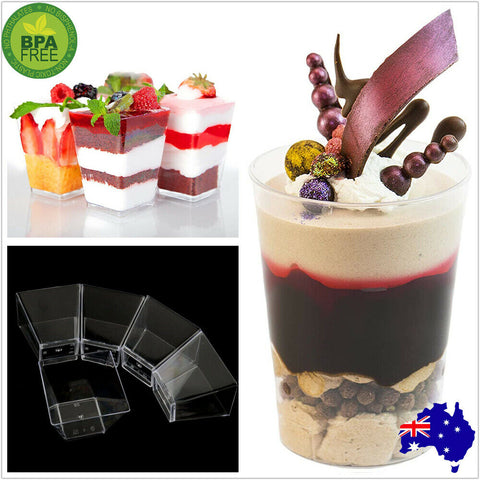 Small Plastic JELLY Mousse CUPS Clear Party Dessert Cake Shot Drink Tumbler Bowl