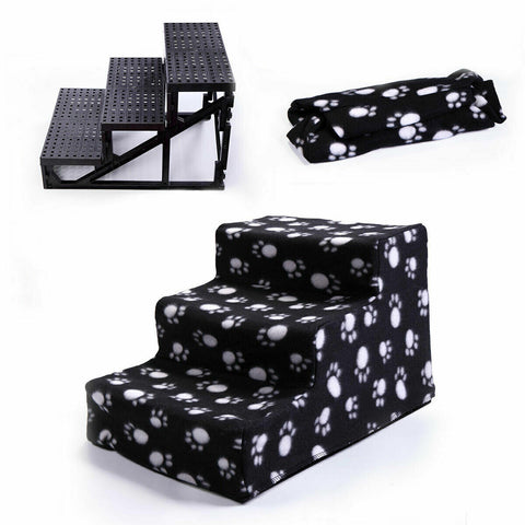 Pet Stairs 3 Steps Portable Cat Dog Ladder w/ Cover Step Ramp Climb For Pup Play