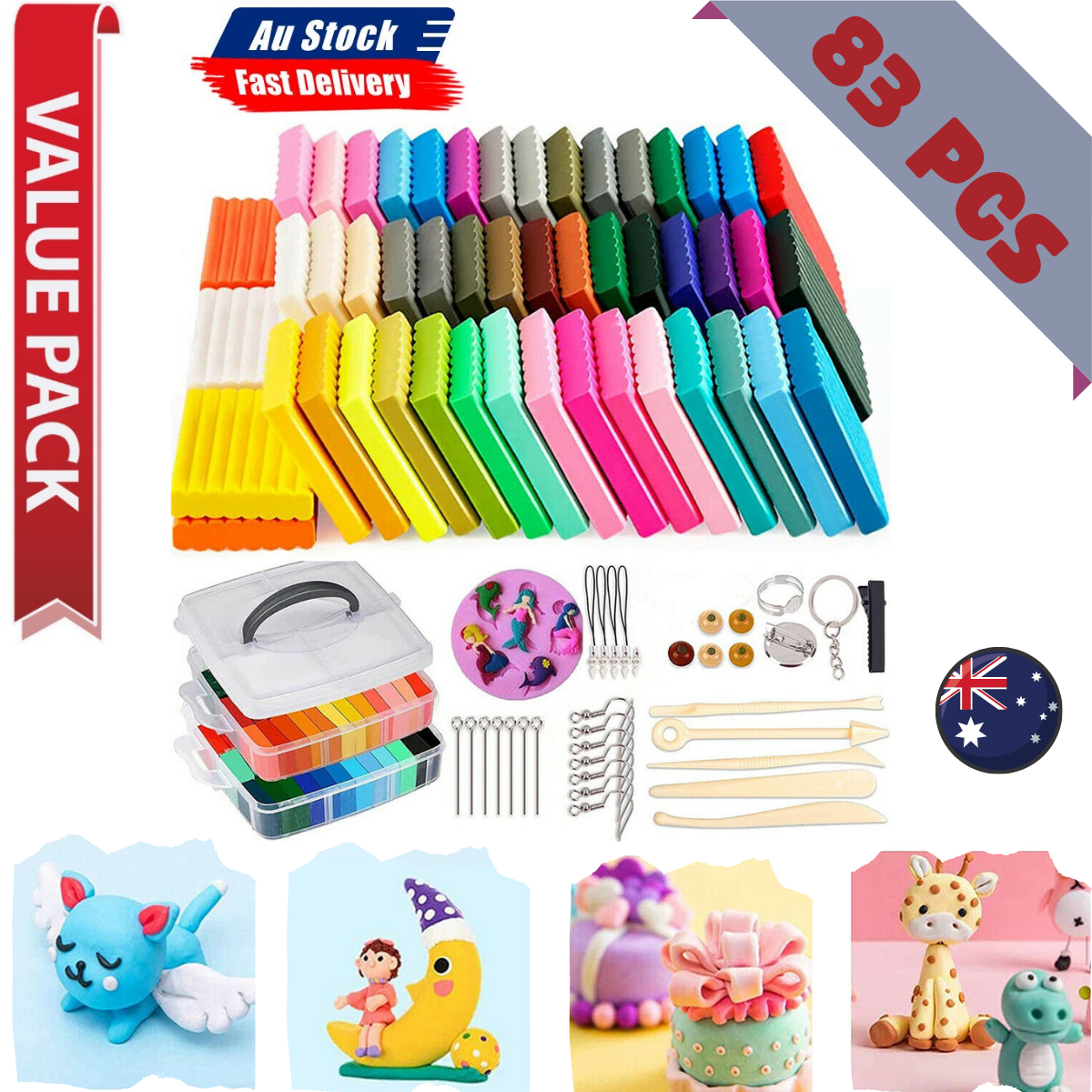 Craft Oven Bake Polymer Clay Modelling Moulding 83PCS Fimo Block DIY Toy Gift