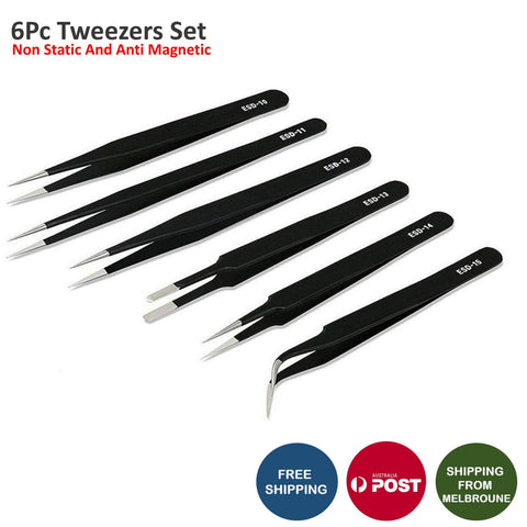 6 Pcs ESD Anti-Static Tweezer Set Tweezers Maintenance Tool Stainless Steel AU