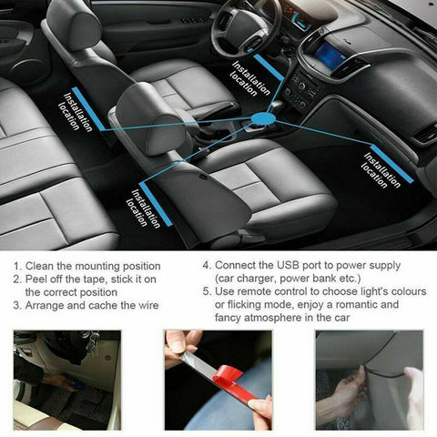 4X 12V 9LED RGB Car Interior LED Strip Lights