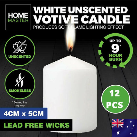 12Pcs  Unscented Pillar Candle 4x5cm White Votive Candles 9 Hours Home Party Decor