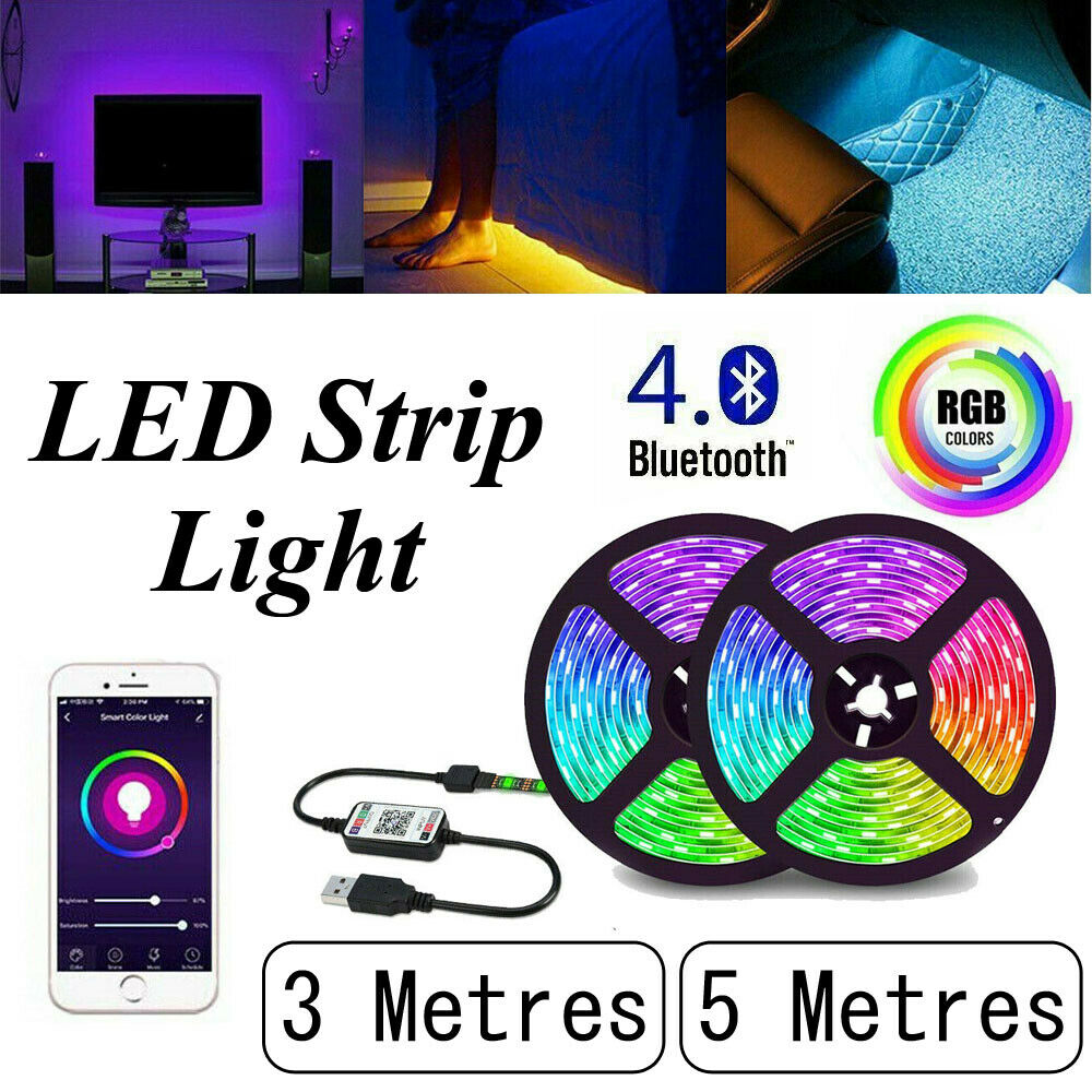 Bluetooth 3/5M RGB LED Strip Lights 5050 5V USB Color Changing TV PC Back Light