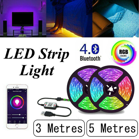 Bluetooth 3/5M RGB LED Strip Lights 5050 5V USB Color Changing TV PC Back Light