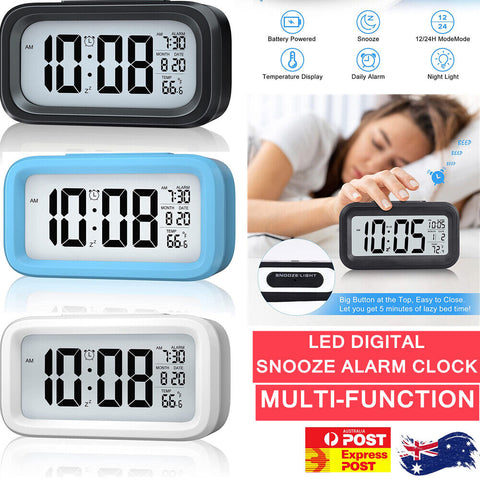 Battery Operated LED Display Digital Alarm Clock Snooze Date Temperature Snooze