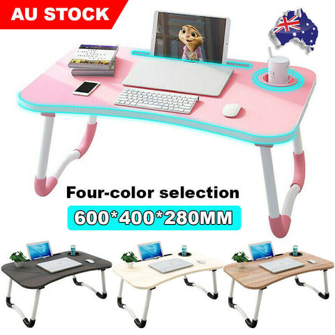 Laptop Stand Table Foldable Desk Computer Study Bed Adjustable Portable Cup Slot