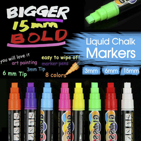 8pcs 3/6/15mm Liquid Chalk Marker Pens LED Writing Board Glass Art Pen Window