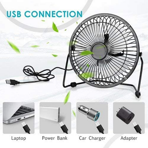 Black Mini Desktop Fan Portable Small 360° USB Charging Air Cooler Home & Travel
