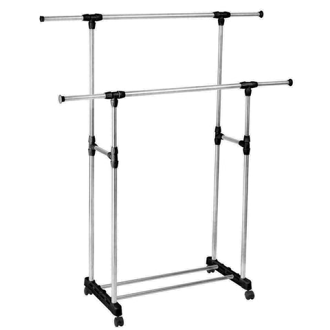 Clothes Rack Double Stainless Shelf Hanger Garment Holder Adjustable Coat