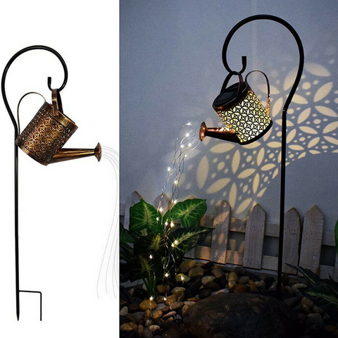 Solar LED Watering Can String Light Shower Outdoor Garden Art Tree Decor Lamp