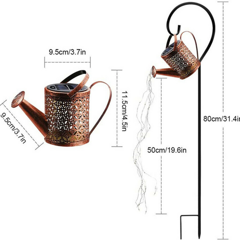 Solar LED Watering Can String Light Shower Outdoor Garden Art Tree Decor Lamp