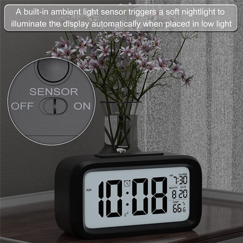 Battery Operated LED Display Digital Alarm Clock Snooze Date Temperature Snooze
