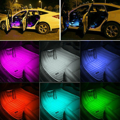 4X 12V 12LED RGB Car Interior LED Strip Lights Wireless Remote Control Music AU