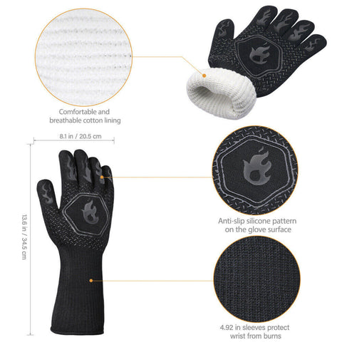 2x Heat Proof Resistant Oven BBQ Gloves Kitchen Cooking Silicone Mitt