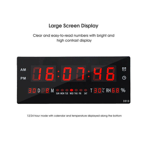 Digital Large Big Jumbo LED Wall Desk Alarm Clock With Calendar Temperature AU