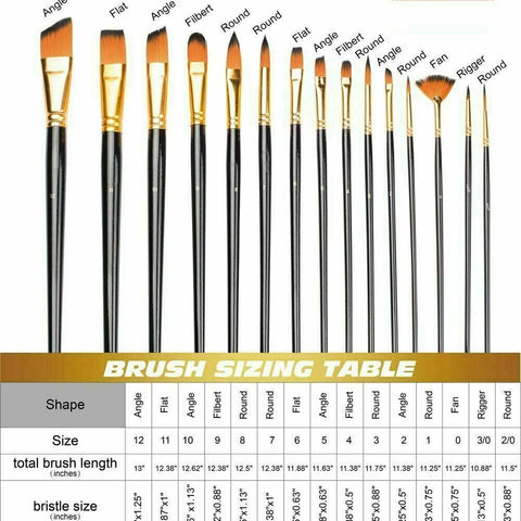 15Pcs Artist Paint Brushes Set Watercolour Acrylic Oil Painting Drawing Brush AU