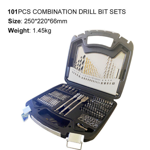 101Pc Combination Drill Bits Set Wood Hole Saw Metal Cement Screwdriver Drilling