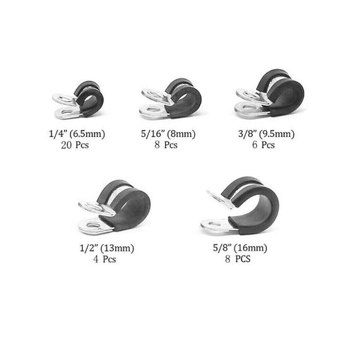 Set 42X EPDM Rubber Lined P Clips Cable Hose Pipe Clamps Holder Air Clip Clamp