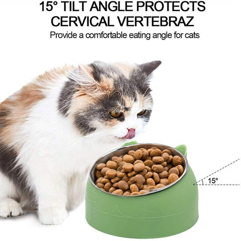200ml Pet Cat Dog Bowl Tilted Food Water Feeder No Slip Raised Stainless Steel