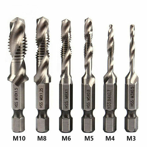 6X HSS Hex Shank Tap Drill Bits Metric Thread Screw Compound Tapping Set Tool AU
