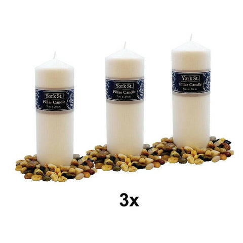 3x Pillar Unscented Candles Decor Candles Yorks St 7cm x 20cm