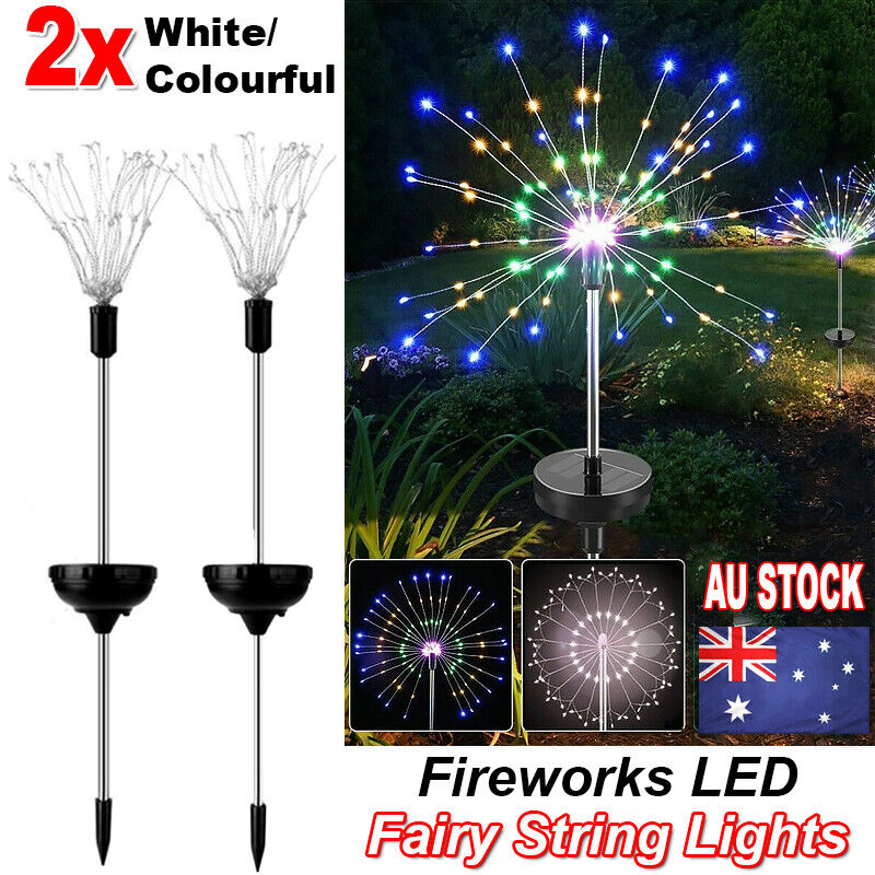 2X White/ Colorful Fireworks LED Fairy String Lights Starburst Solar Garden AU