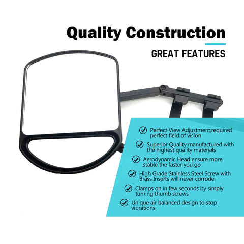 2x Towing Mirrors Pair Clip on Multi Fit Clamp On Towing Caravan 4X4 Trailer
