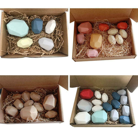 New Toy Creative Wooden Colored Stacking Balancing Stone Building Blocks AU