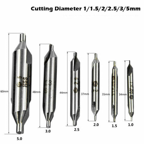 6PCS Combined Center Drill Countersink Bit Lathe Mill Tackle Kit High Speed NEW