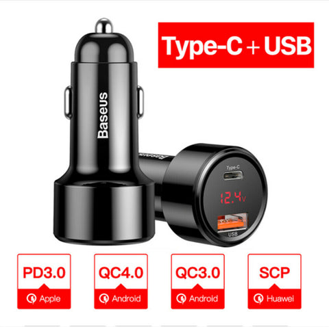 Baseus 45W 6A USB Car Charger Type-C QC4.0 PD3.0 Quick Charge For Mobile