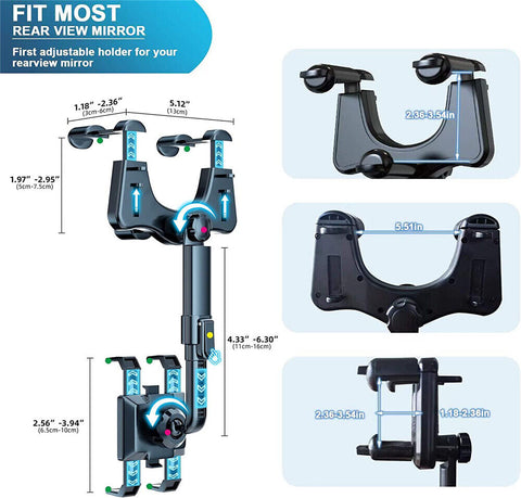 360°Car Rear View Mirror Mount Holder Retratable GPS Stand Universal for iPhone