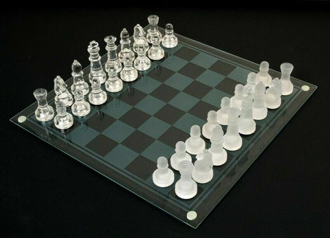 32pcs Glass Chess Set Frosted Board Game Elegant Crystal Queen's Gambit Display
