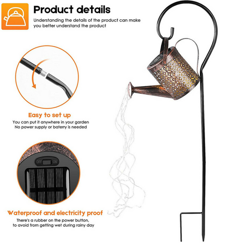 Solar LED Watering Can String Light Shower Outdoor Garden Art Tree Decor Lamp