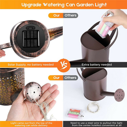 Solar LED Watering Can String Light Shower Outdoor Garden Art Tree Decor Lamp
