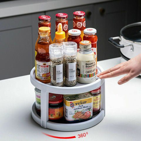 Spice Rack Jar Holder Tray 360° Turntable W/ 2 Layers Kitchen Storage Rack