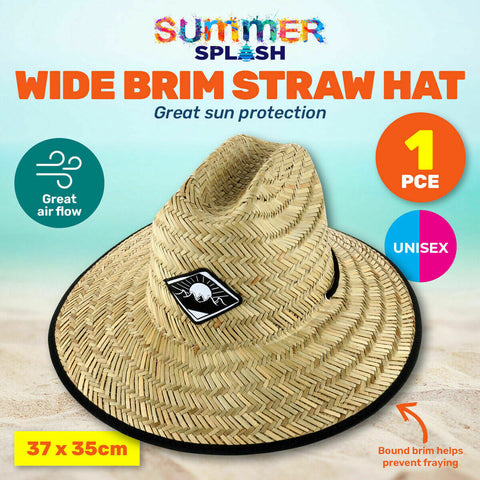 Wide Brim Straw Surf / Beach / Gardening Unisex Hat Adjustable Strap