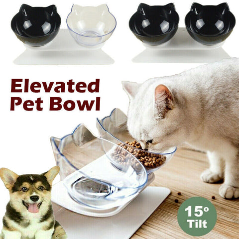 Double Elevated Cat Dog Pet Bowl Feeder Food Water Raised Lifted Stand Bowls