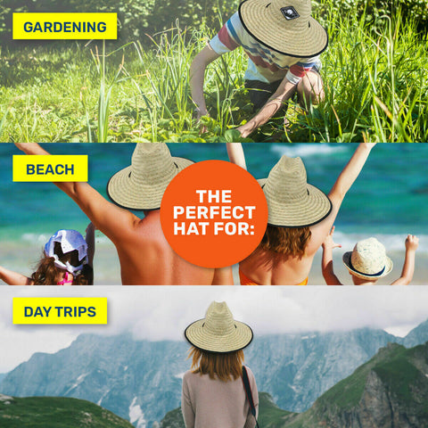 Wide Brim Straw Surf / Beach / Gardening Unisex Hat Adjustable Strap