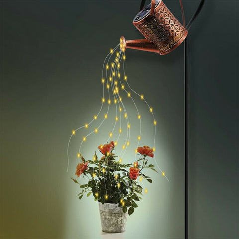 Solar LED Watering Can String Light Shower Outdoor Garden Art Tree Decor Lamp