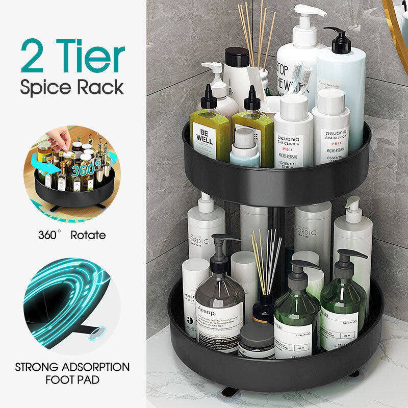 2 Tier Lazy Susan 360° Rotate Cabinet Bathroom Organizer Turntable shelf AU