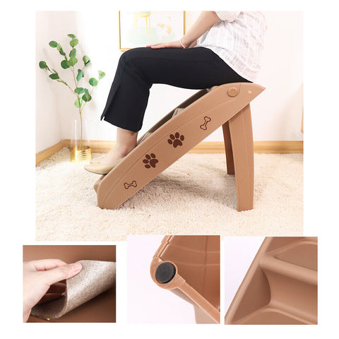 Pet Stairs 3 Steps Portable Cat Dog Ladder w/ Washable Ramp Climb For Pup Play