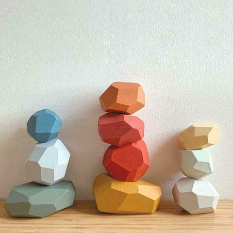 New Toy Creative Wooden Colored Stacking Balancing Stone Building Blocks AU